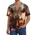 thumbnail image 7 of Lsque Realistic Flower Cow print Men's Cuban Collar Short Sleeve Shirt Summer Beachwear Casual Button Down Fashionable Vacation Leisure Shirt-Medium, 7 of 7