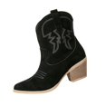 thumbnail image 2 of EKVAHL Women's Mid Calf Western Cowboy Boots, Faux Suede Low Block Heel Booties, Embroidery Country Concert Outdoor Daily Walking Boots Black, 2 of 5