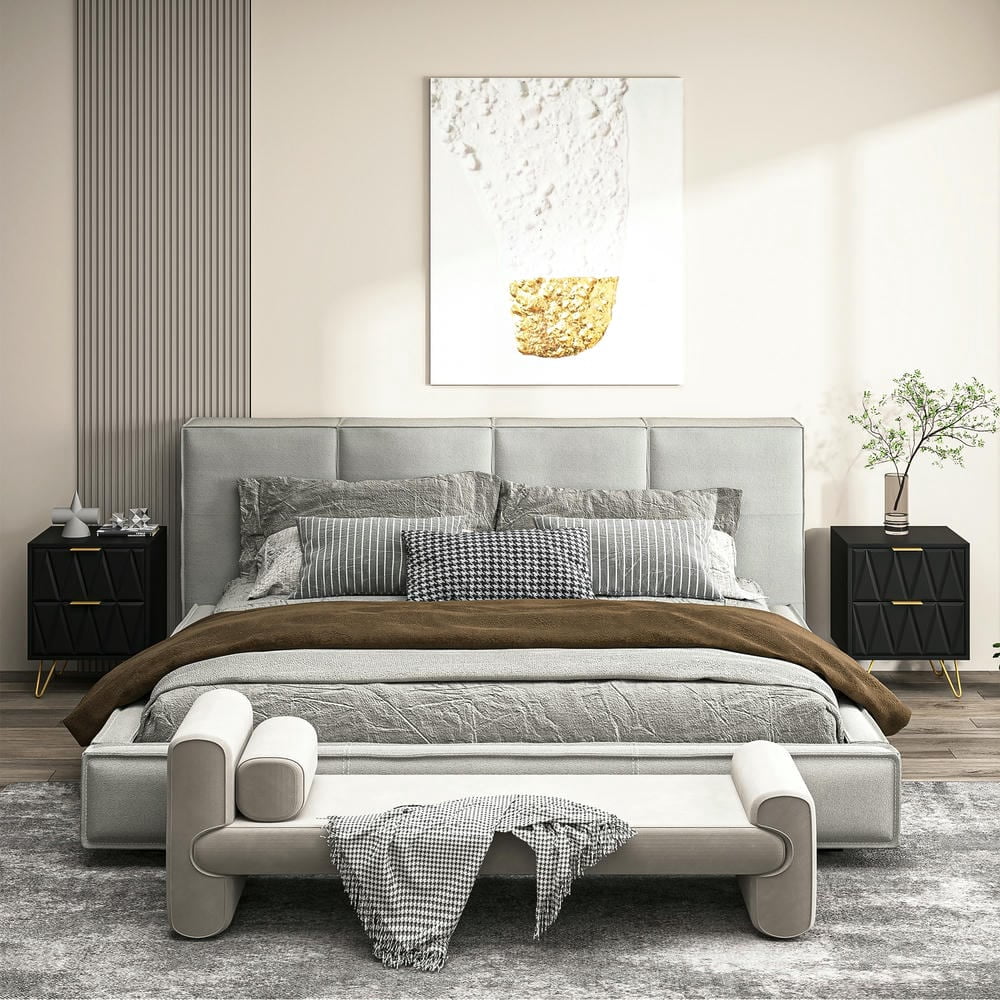 GVN Nightstand, Bedside Table,Black Nightstand Set of 2 with Gold Handle, Bedside Table with 2 Drawers & Gold Legs for Bedroom Living Room