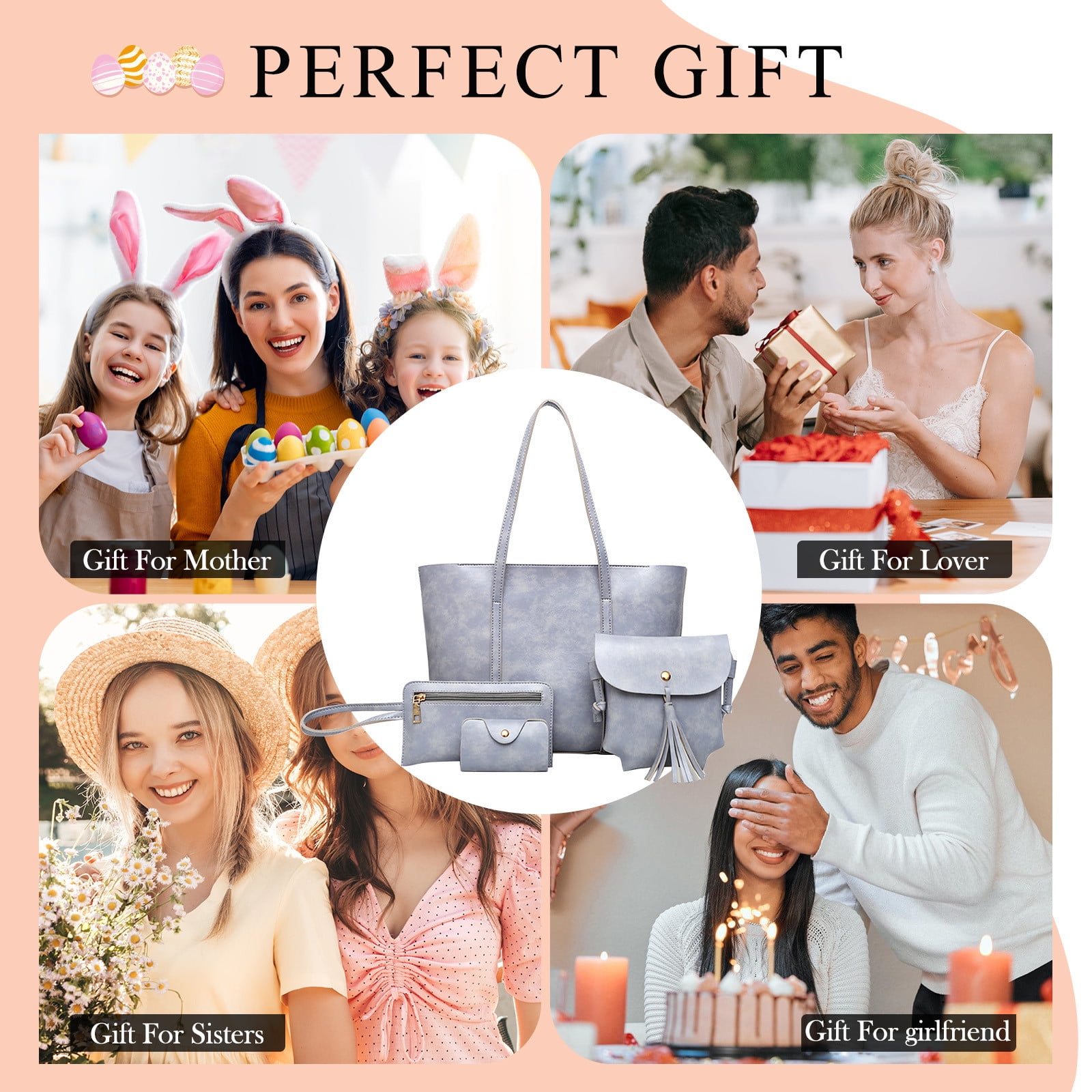 Clearance! Titcea Handbags for Women, Retro Leather Satchel, Tote Bag & Shoulder Bag & Purse & Card Bag Set 4pcs, Gifts for Mom/Her