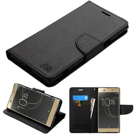 For Sony Ericsson Xperia XZ Premium Black Pattern/Black Liner Flip Wallet