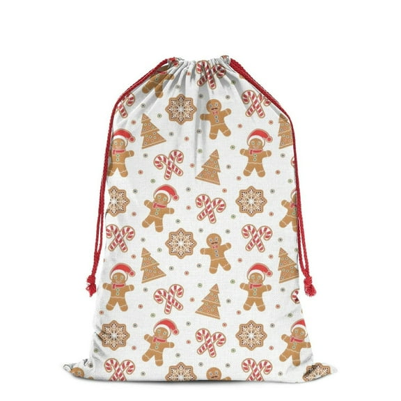 Christmas Bags Drawstring,White Christmas Gingerbread Man Pattern Large Xmas Christmas Gift Bags,Reusable for Xmas and New Year Party Favors and Supplies,27.6" X 19.7"