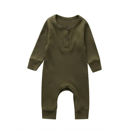 

Glonme Solid Color Playsuit Baby Loose Party Jumpsuit Casual Long Sleeve Romper ArmyGreen 100cm