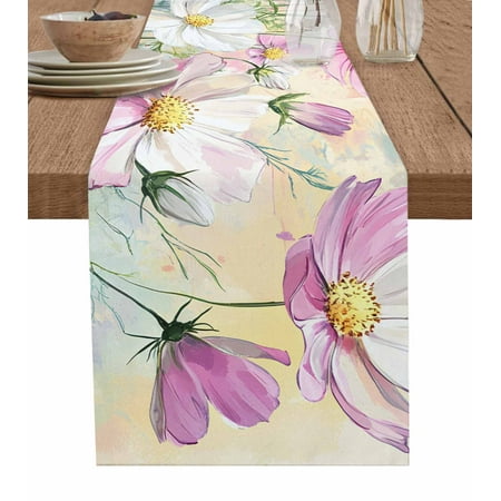 

Table Runner Dresser Scarf 13 x 60 Inch Spring Flowers Pink White Cosmos Watercolor Plant Table Runners Non-Slip Heat Kitchen Dining Table Decor for Indoor Outdoor Home Party Decoration