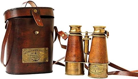 Nautical Victorian Marine Binocular Leather Case Brass Copper Quote Compass Stylish Handmade Orange Brass Pocket Compass Portable Leather Cover gift