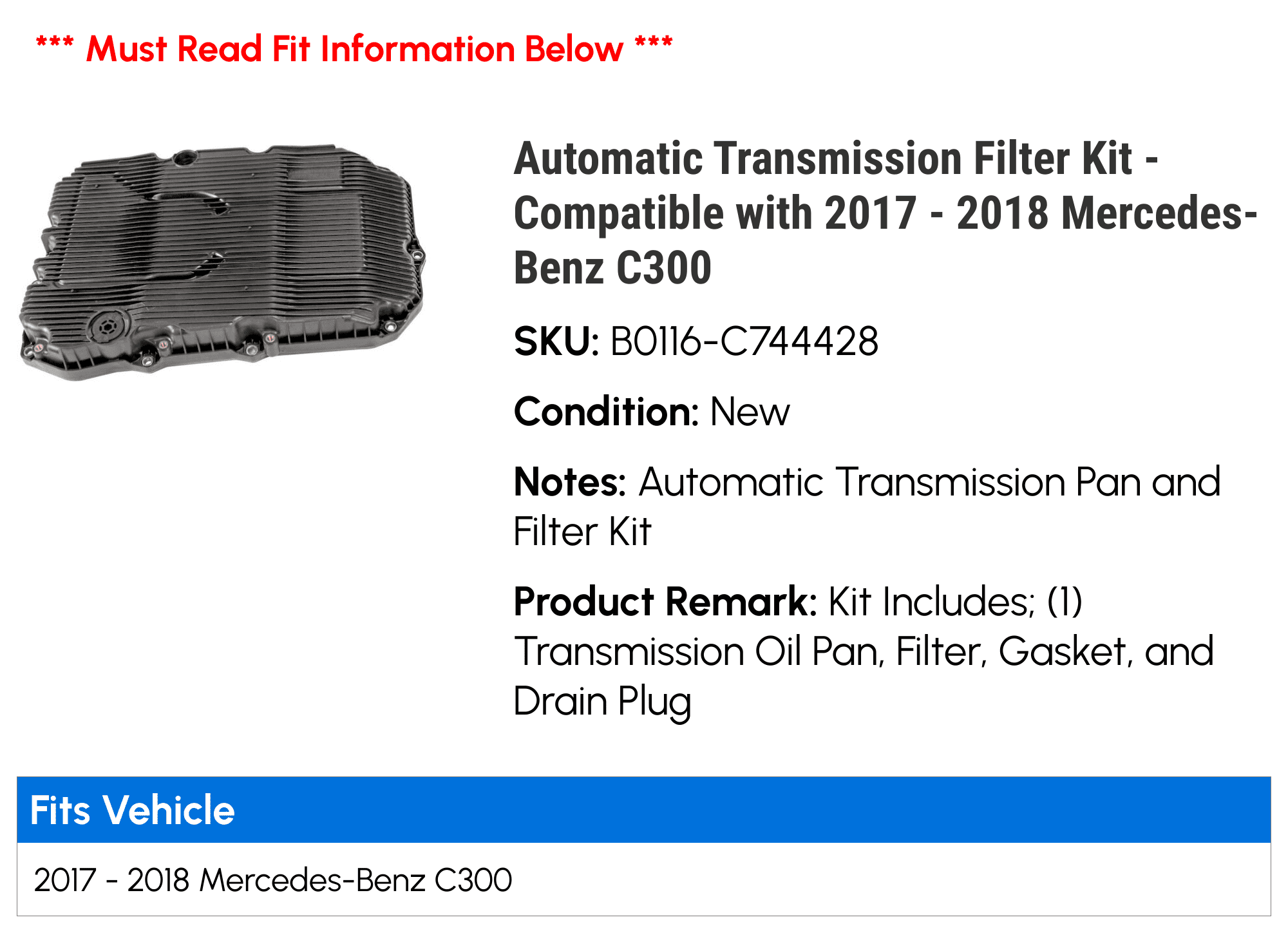 Automatic Transmission Filter Kit - Compatible with 2017 - 2018 Mercedes-Benz C300