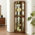 thumbnail image 2 of Traditional and Transitional Interior Home Styles 6 Shelf Corner Curio Display Cabinet with Lights, Mirrors and Adjustable Shelves, 72"H x 26"W x 19.5"D (E26 light bulb not included), 2 of 9