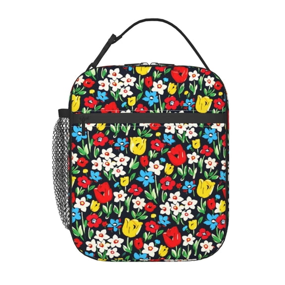 Floral Pattern Lunch Bag Reusable Thermal Lunch Tote with Handle for Women and Men