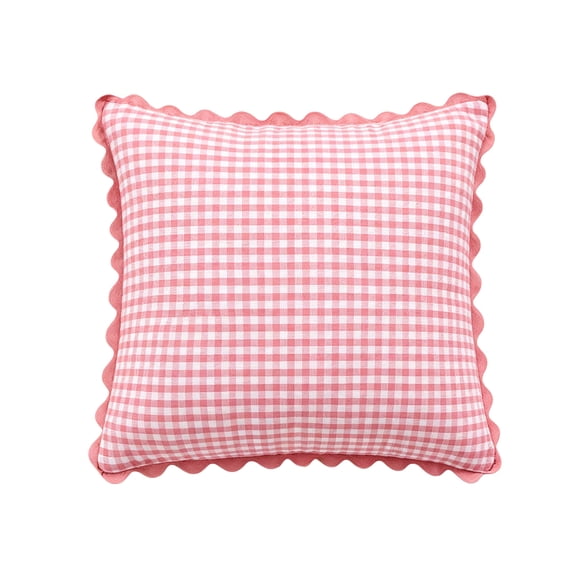 1Pc Pink White Gingham Ruffle Pillow, Checkered Plaid Farmhouse Shabby Bed Pillow, for Women Men Couch Living Room Cushion Indoor Outdoor Decoration (Pink, 18X18'')