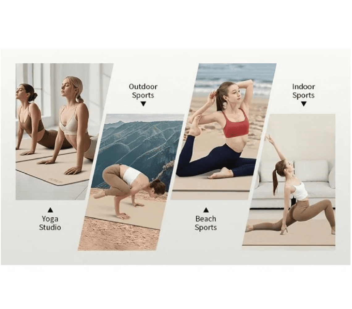 IDIDI Portable Yoga Mat – Travel-Friendly with Strap, 1/3 Inch Thick & Non-Slip – for Home Gym, Workout & Hot Yoga – Exercise Mat for Men, Women & Kids(Beige+Black)