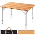 thumbnail image 1 of KingCamp Mesa plegable de bambú para acampar, 4 pliegues, liviana, con patas de aluminio de altura ajustable, mesas de campamento portátiles en bolsa de transporte para picnic en interiores y exterior, 1 of 5
