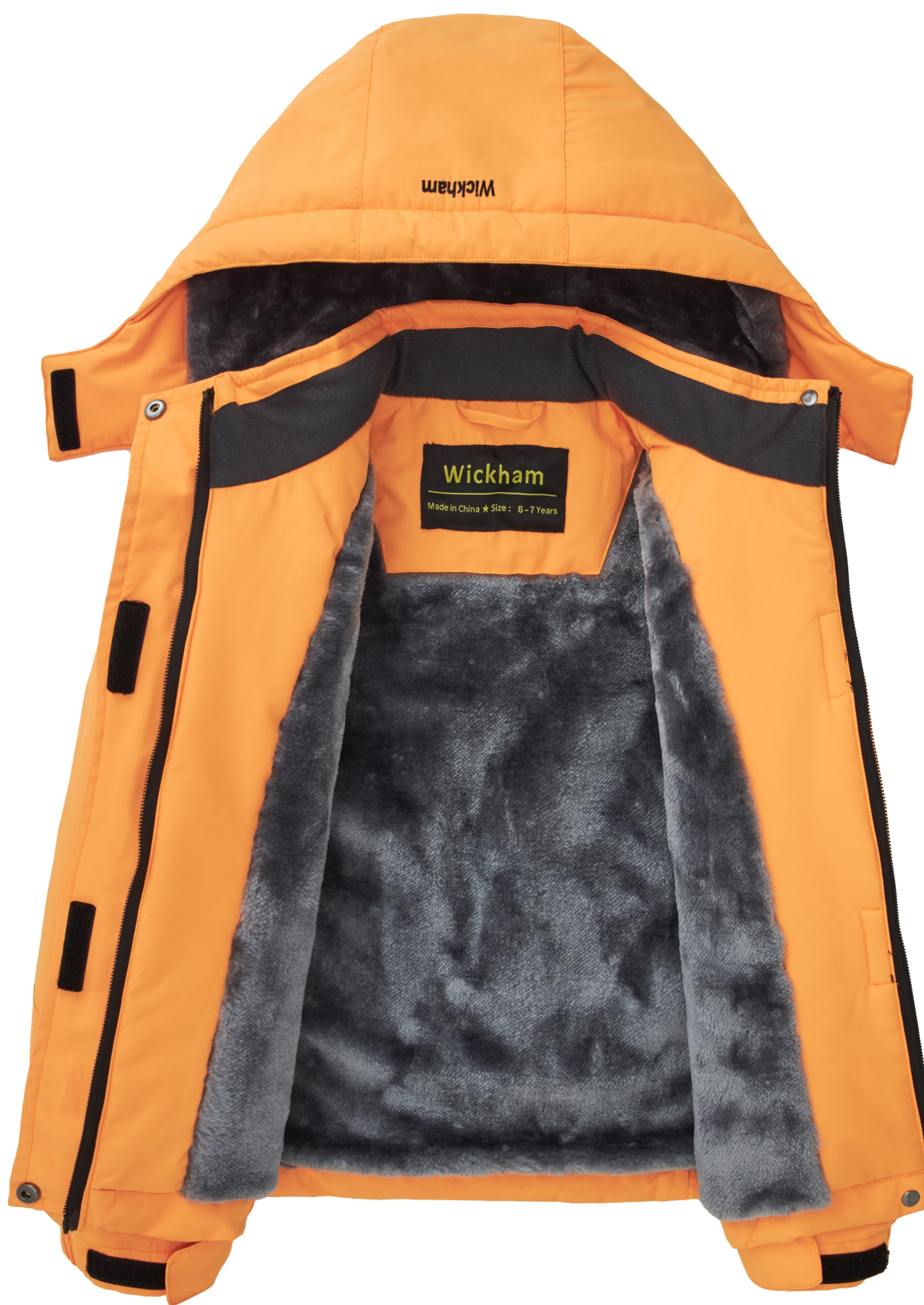 Kids Girls Winter Ski Jacket Fleece Lined Windproof Waterproof Jackets Removable Hood