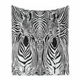 thumbnail image 1 of Zebra Print Soft Flannel Fleece Throw Blanket, Illustration Pattern Zebras Skins Background Blended over Zebra Body Heads, Cozy Plush for Indoor and Outdoor Use, 50" x 60", Black White, by Ambesonne, 1 of 5