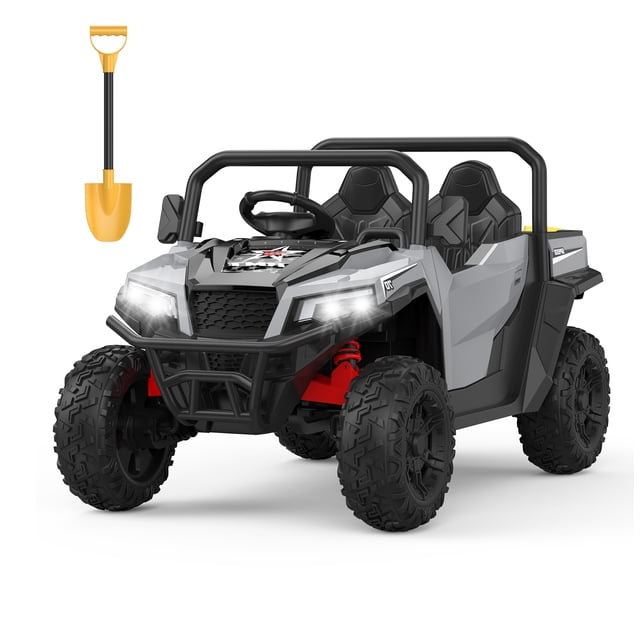 AKDSteel 24V Electric Ride-On Dump Truck for Kids, 2-Seater 4WD with Remote Control, Electric Dump Bed & Shovel, LED Lights, Music Player, Max Speed 5MPH