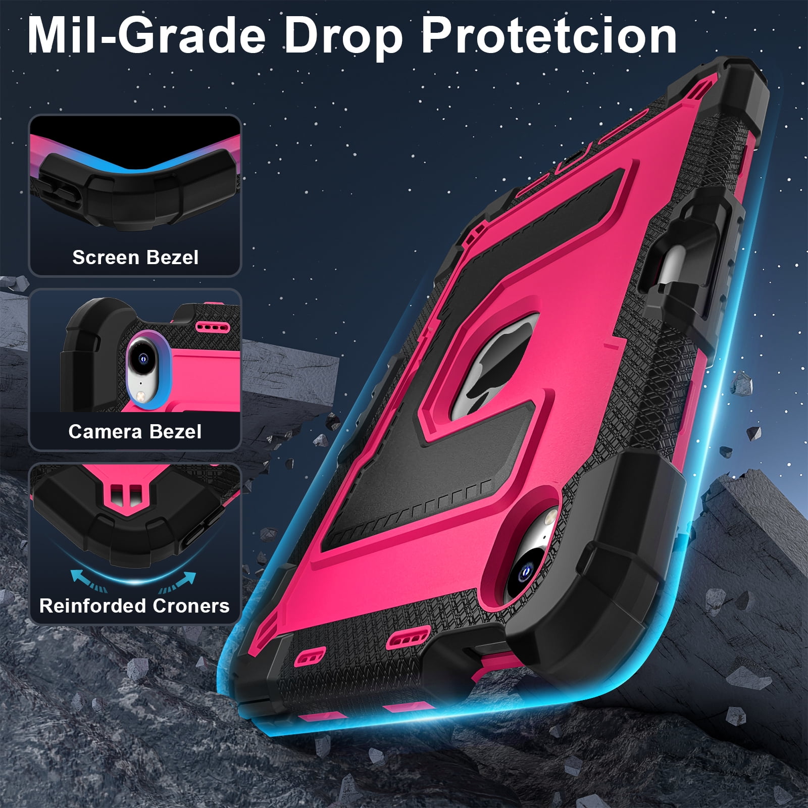 Dteck Case for iPad Mini 7 (A17 Pro) 2024 / Mini 6 2021 8.3 inch,Heavy Duty Kickstand Case with Shoulder Strap Shockproof Rugged Cover Built-in Pencil Holder for Pad Mini 7th/6th Gen 8.3",Black+Rose