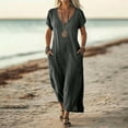thumbnail image 2 of V Neck Short Sleeve Maxi Dress Casual Loose Fit Flowy Long Dress Sundress with Pockets for Summer Beach Vacation, 2 of 8