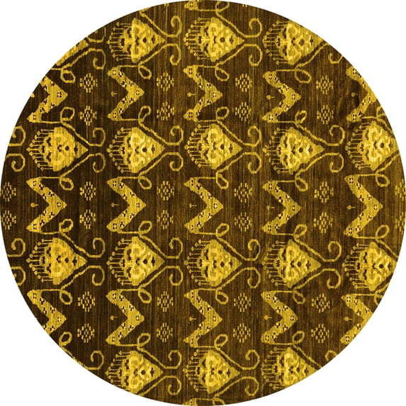 Ahgly Company Indoor Round Abstract Yellow Modern Area Rugs, 3' Round