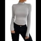 thumbnail image 3 of Camisetas Básicas para Mujer, Tops Cortos Ajustados para Salir, Lindas Camisetas de Cuello Alto para Adolescentes, Ropa de Larga Y2K Gris L, 3 of 9