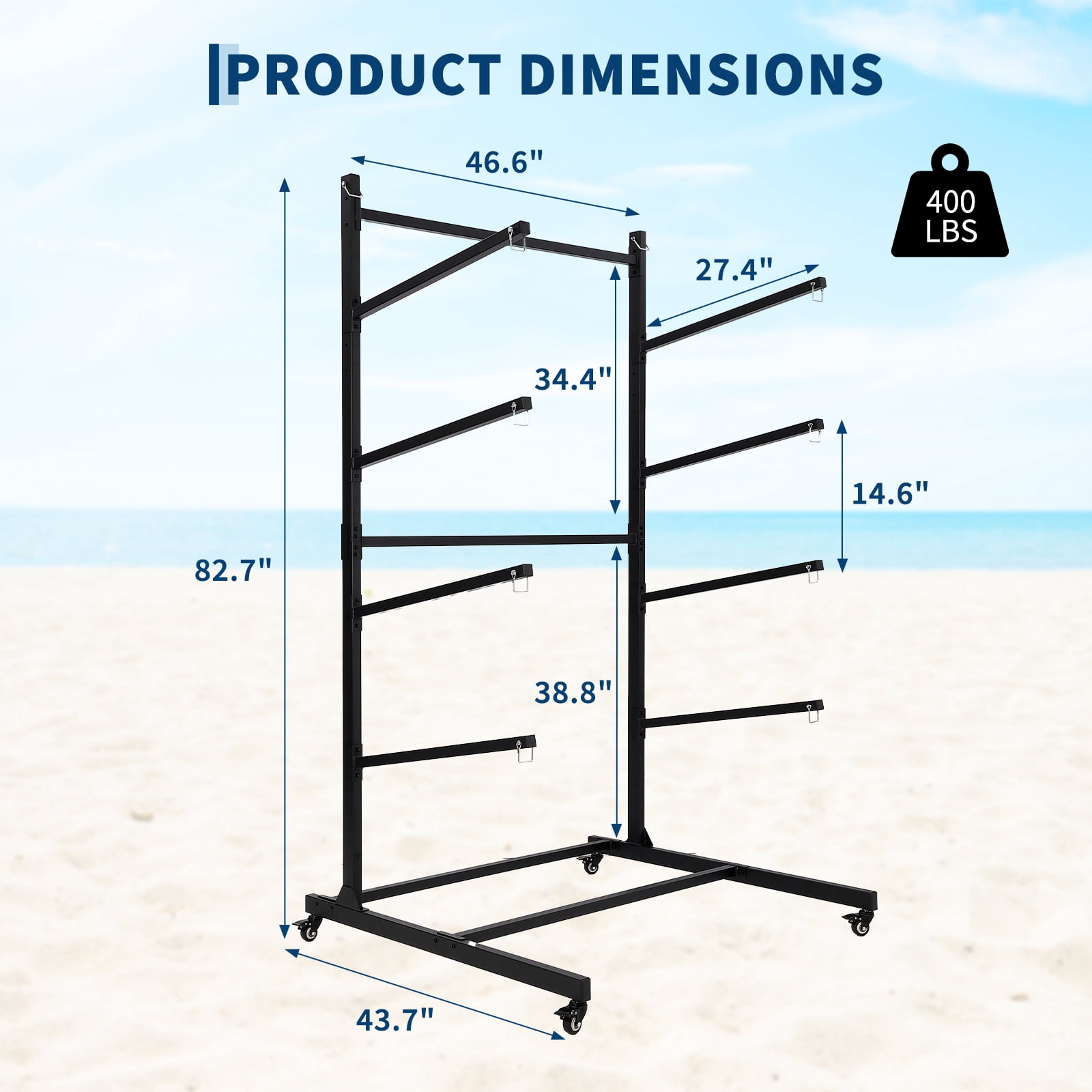 Kayak Storage Rack, Heavy Duty Kayak Racks for Garage and Outdoor Storage, Freestanding Kayak Stand with Wheels for Kayak, Canoe, Surfboard, Paddleboard,Black-4 Layers