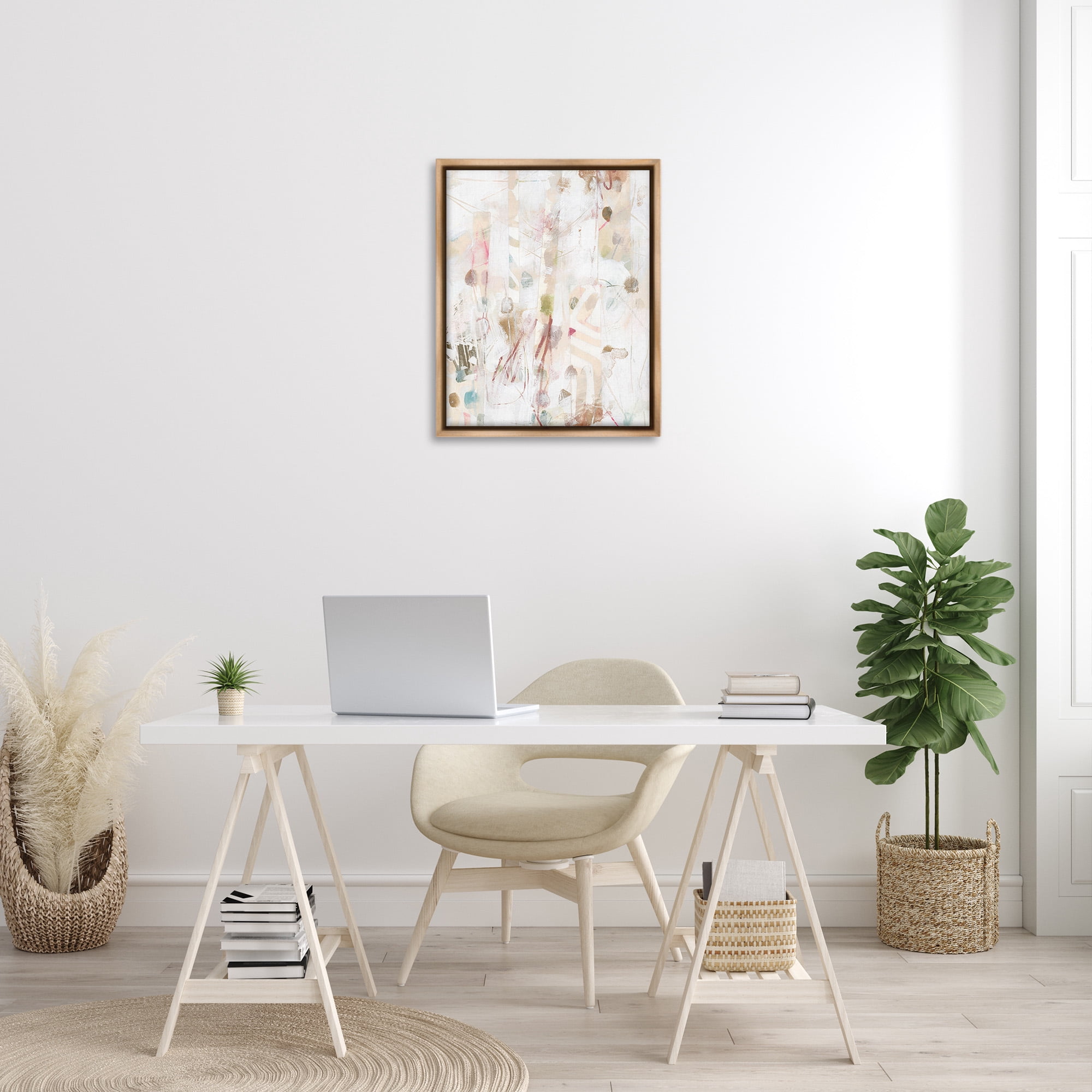 Stupell Industries Subtle Beige Pattern Abstract Painting Brown Floater Framed Canvas Art Print Wall Art, 25 x 31