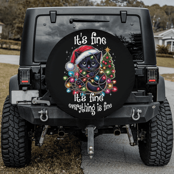 Lotusprinthandmade Funny Cat Christmas Spare Tire Cover Without Backup Camera Hole 6 Sizes (27 in.) , Christmas-Themed Tire Cover