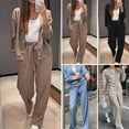 thumbnail image 2 of 2 Pcs/Set Women Shirt Pants Set V Neck Single-breasted Long Sleeves Knitted Loose Top Drawstring Elastic Waist Wide Leg Trousers Sport Tracksuit, 2 of 8