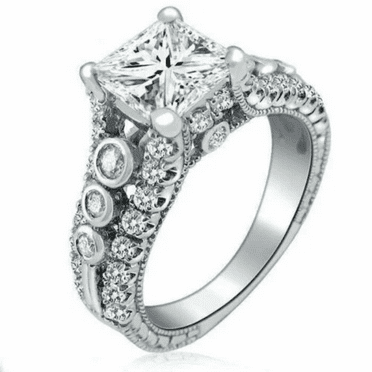 1.67ct Natural Diamond (G-H) Princess Cut Engagement Ring 14k White Gold SI1