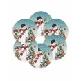 thumbnail image 7 of 13 Inch Round Placemats Set of 6, Aurora Christmas Snowman Non Slip Heat Insulation PP Table Mats, Xmas Snowflake Elk Winter Washable Place Mats for Kitchen Dining Party Table Decor, 7 of 7