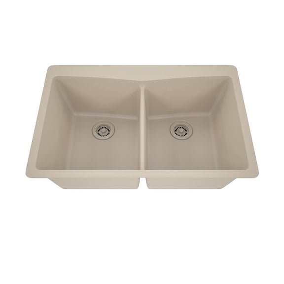 33" x 22" Quartz Kitchen Sink, 50/50 Double Bowl Sink, Drop-in Sink, Undermount Sink, Granite Kitchen Sink, Galaxy Beige Kitchen Sink by Lexicon Platinum LP-800TM-B-SO