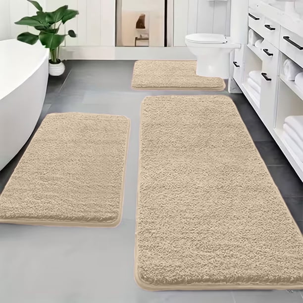 Juego De Alfombras De Poliéster Juego de 3 alfombras de baño de espuma viscoelástica color caqui, suaves, antideslizantes y absorbentes, para baño y lavadero. JASKFLY