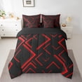 thumbnail image 2 of Manfei Modern Abstract Lines Bedding Comforter Set 7pcs, Red Black Queen Bedding Sets, Geometry Aesthetic Queen Sheet Sets, Breathable Room Decor, 2 of 7