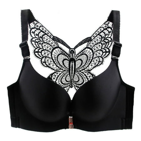 

Acebir Butterfly Embroidery Front Closure Wireless Bra Adjustable Push Up Bra Plus Size