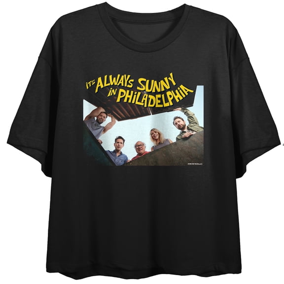It's Always Sunny in Philadelphia Group Dumpster Women's Black Short Sleeve Crop Tee-Medium