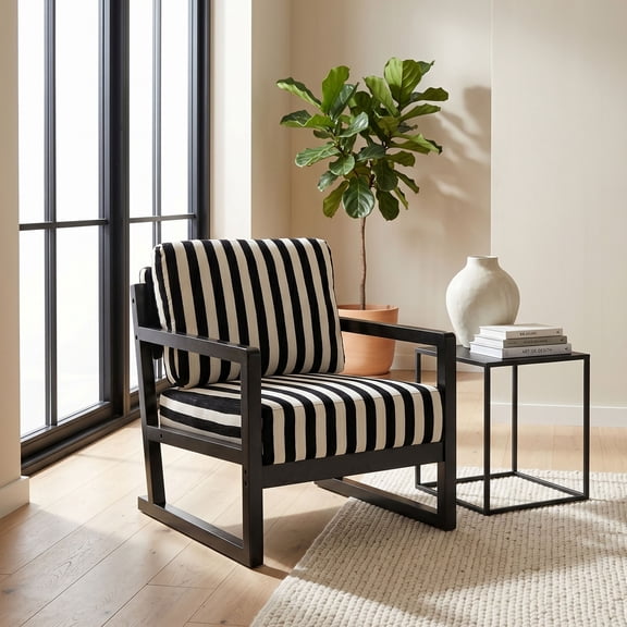 GOMYHOME Mid-Century Modern Stripe Accent Chair with Black Oak Frame