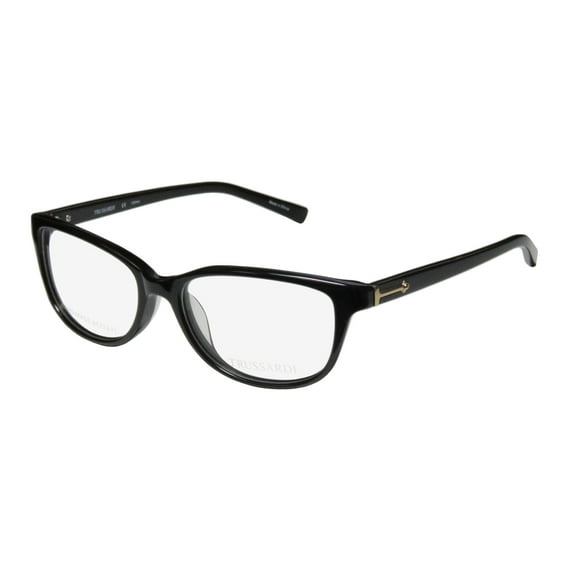 NEW TRUSSARDI 12533 WOMENS/LADIES DESIGNER FULL-RIM BLACK / GOLD MODERN HIP HAND MADE ACETATE FRAME DEMO LENSES 53-16-135 EYEGLASSES/GLASSES