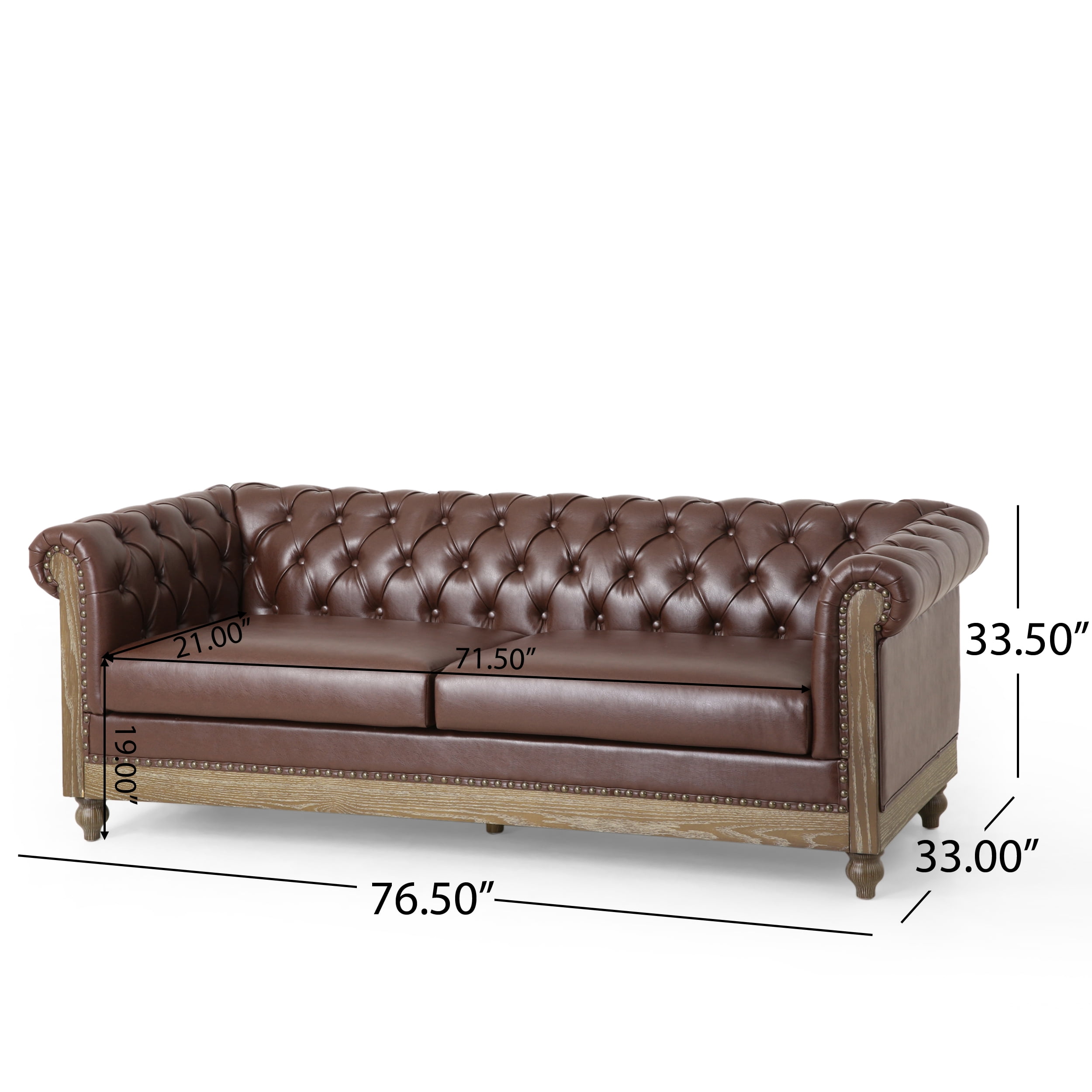 Noble House Glencoe Upholstered Tufted 3 Seater Sofa, Dark Brown