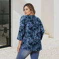 thumbnail image 6 of Plus Size Tops for Women Casual 3/4 Sleeve Blouses Loose Fit Pleated Tie-Dye Blue Shirt, 6 of 7