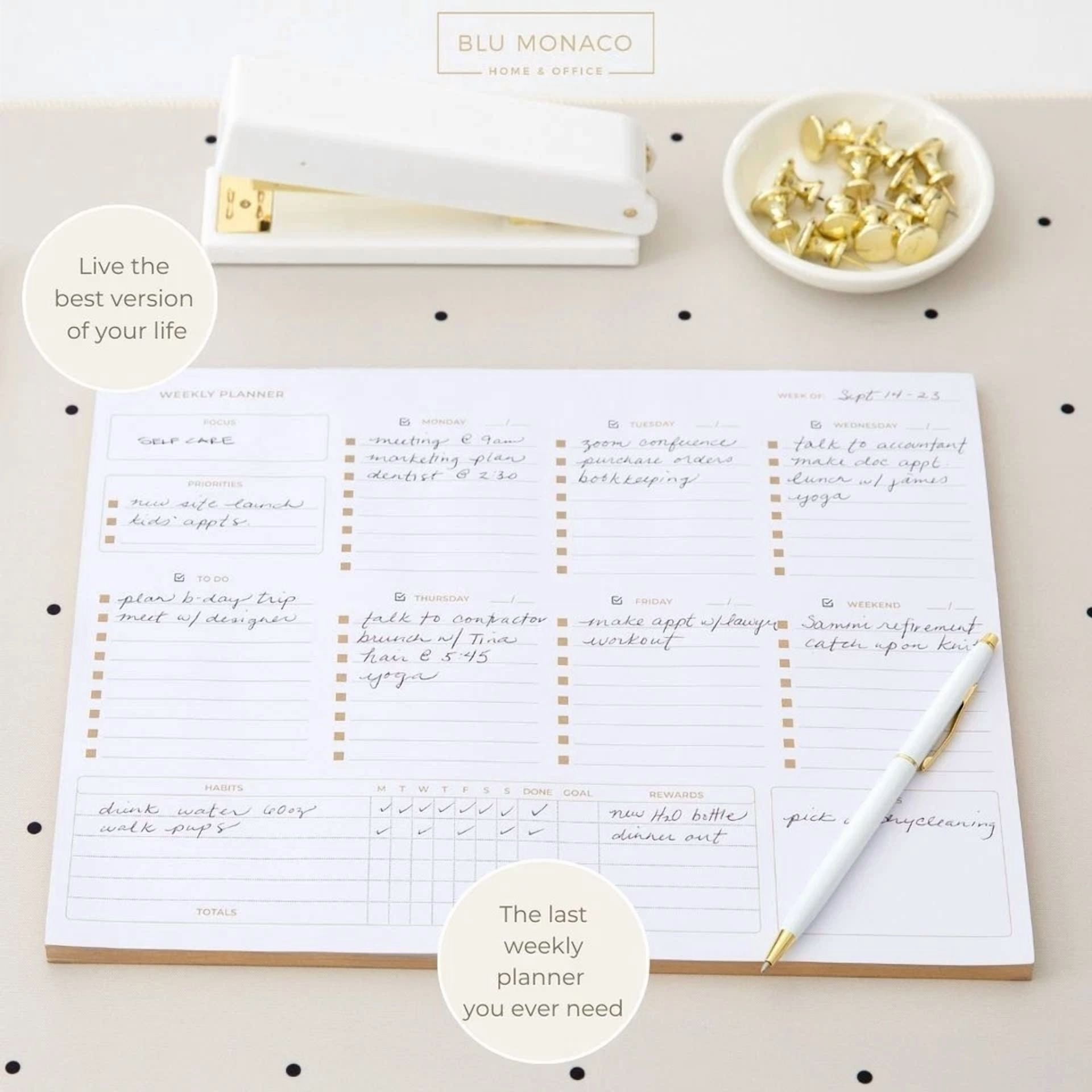 Undated Weekly Planner Pad - Weekly Calendar Pad - 8.5 X 11 Tear Off 50 Pg
