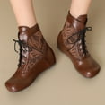 thumbnail image 2 of Bottines à Lacets pour Femmes Marron Bout Rond Semelle Plate Mode Décontractée Polyvalente Hiver Confortables Design Épais, 2 of 9