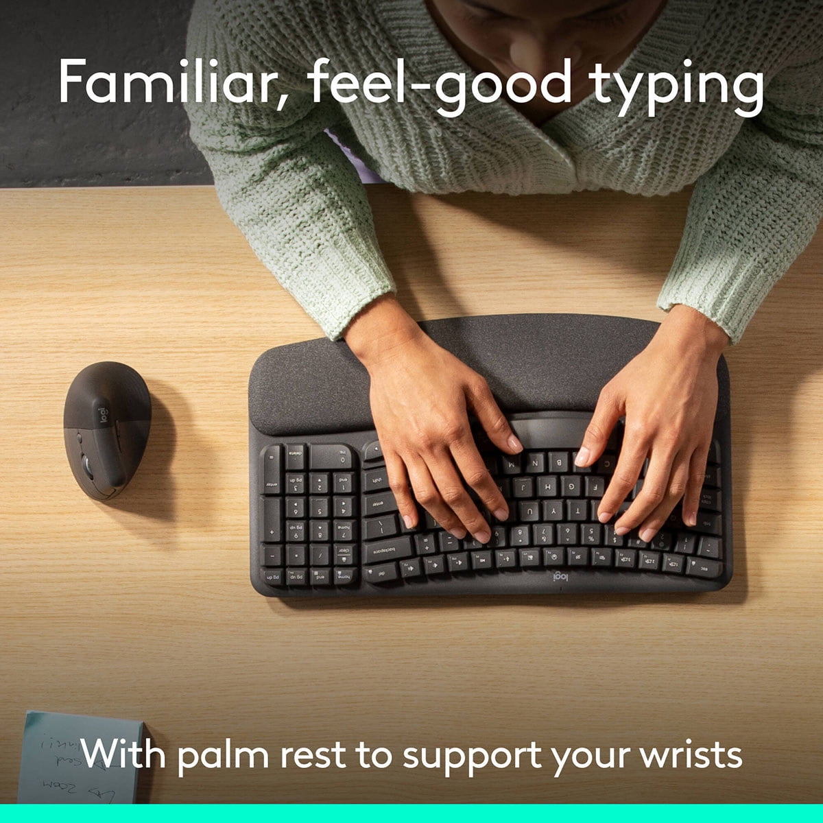 Logitech Wave Keys & Lift Vertical Mouse Ergonomic Wireless Keyboard and Mouse Combo with Cushioned Palm Rest Graphite 920013610