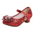 thumbnail image 2 of NAISIBABY Girls Dress Shoes, Sequined Low Heel Wedding Party Princess Shoes Red, 2 of 3