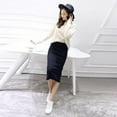 thumbnail image 2 of Women's Solid Basic Elegant Plain Cotton Stretch Office Pencil Skirt Below Knee Slim Long Skirts,Blue, 2 of 4