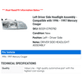 thumbnail image 2 of Left Driver Side Headlight Assembly - Compatible with 1996 - 1997 Mercury Cougar, 2 of 2