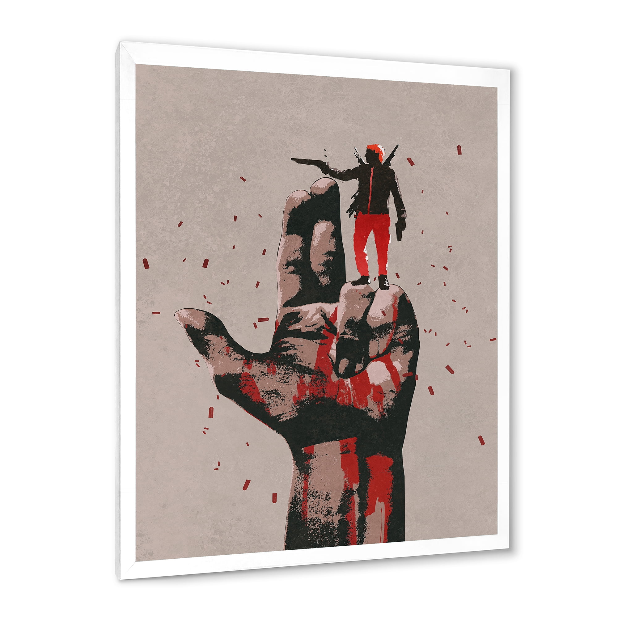 Designart 'Gun Hand Sign With Man Shooting Gun' Modern Framed Art Print