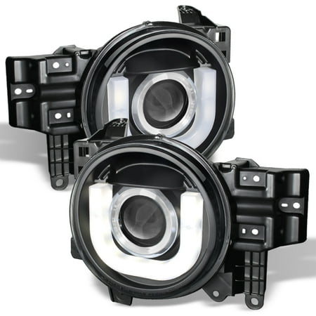Cruiser Chrome Headlight - Fits 07-14 Fj Cruiser Black Projector Headlights w/LED Light Tube Design LH+RH