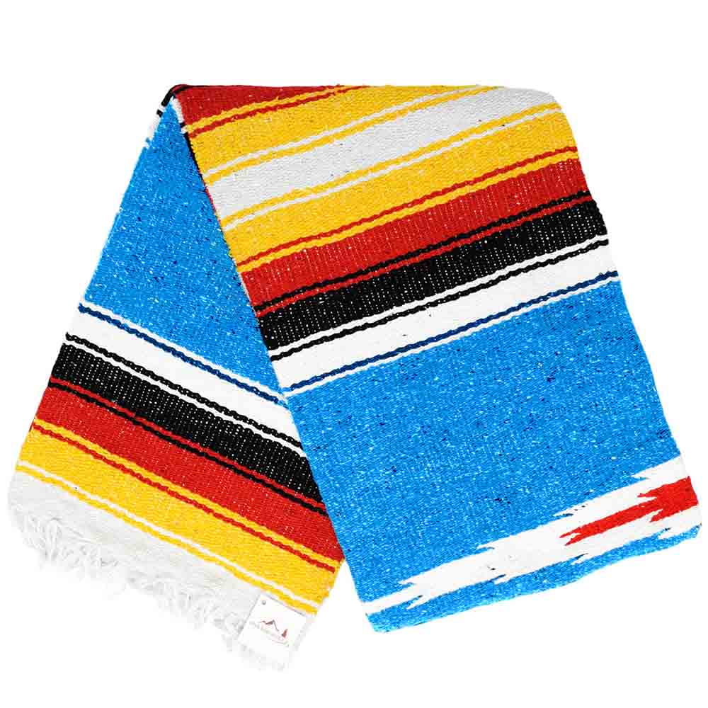 Mexican Blanket Blue White Yellow Red Yoga Blanket Thick and Soft