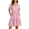 thumbnail image 2 of Guieoi Summer Dresses for Women Plus Size Striped V-Neck Pleated Casual Mini Beach Midi Dress with Pockets Red XXXL, 2 of 9