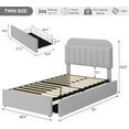 thumbnail image 2 of Twin Bed Frame with Storage Headboard, Kids Bed Frame with 2 Drawers, Boucle Upholstered Platform Bed with Bookcase, No Box Spring Needed, Easy Assembly, Grey, 2 of 7