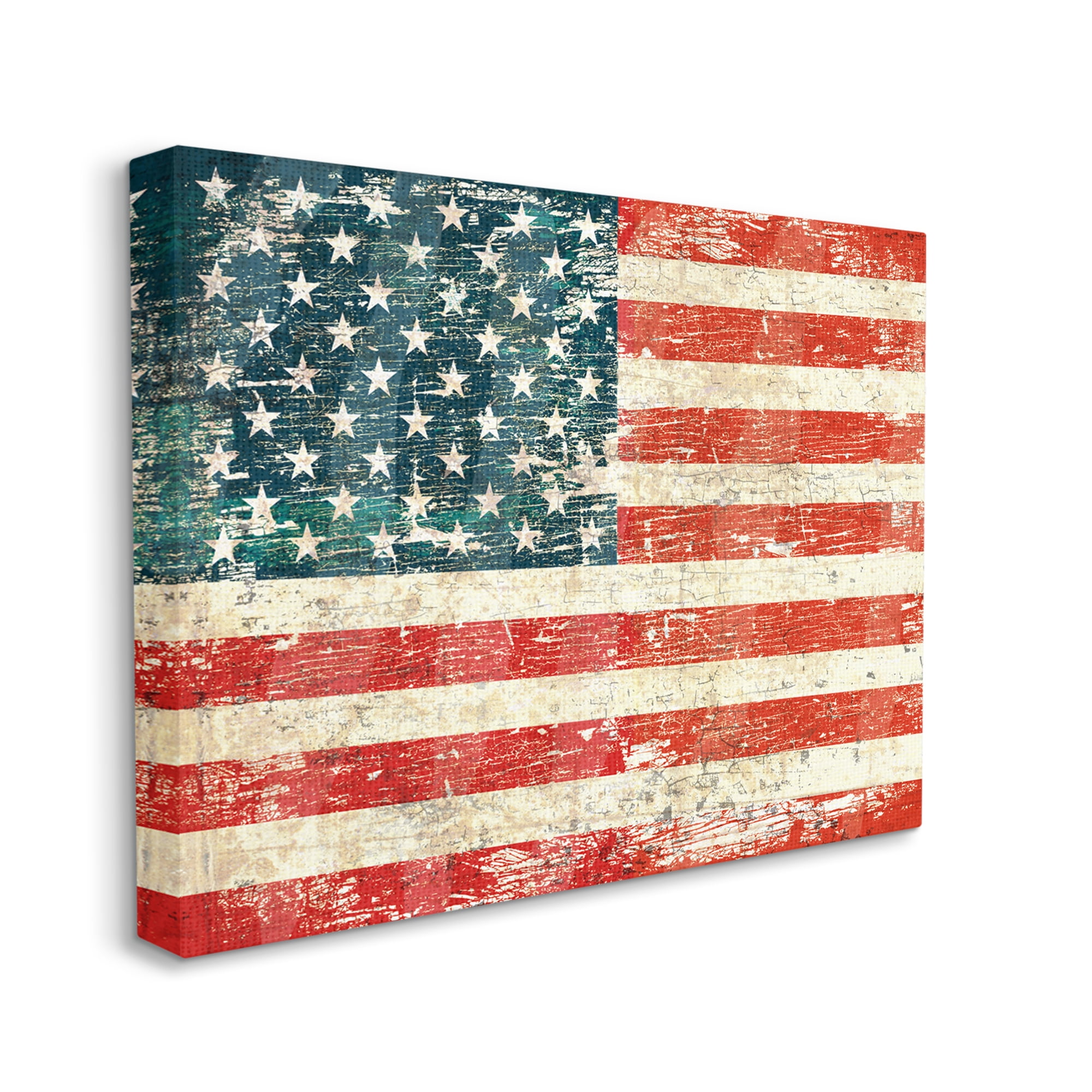 Stupell Industries Rustic American Flag Town & City Painting Gallery Wrapped Canvas Print Wall Art, 30 x 24