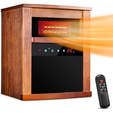Ecotronic 1500W Electric Infrared Space Heater with Walnut Wood Cabinet, 3 Heat Settings, Remote Control, Overheat & Tip-Over Protection for Indoor Use